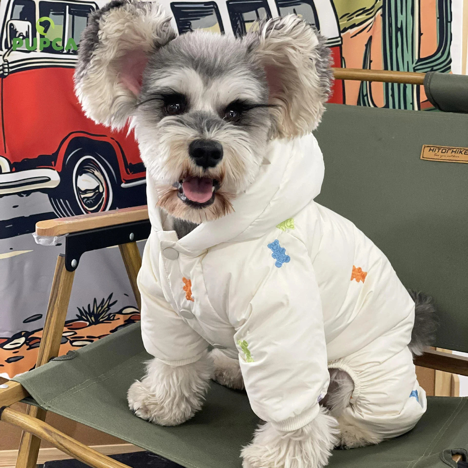 Full Printed Bear Dog Clothes Pet Four Legged Cotton Coat Teddy Warm Winter Outfit Schnauzer Down Jacket Puppy Sweet Jacket 241125