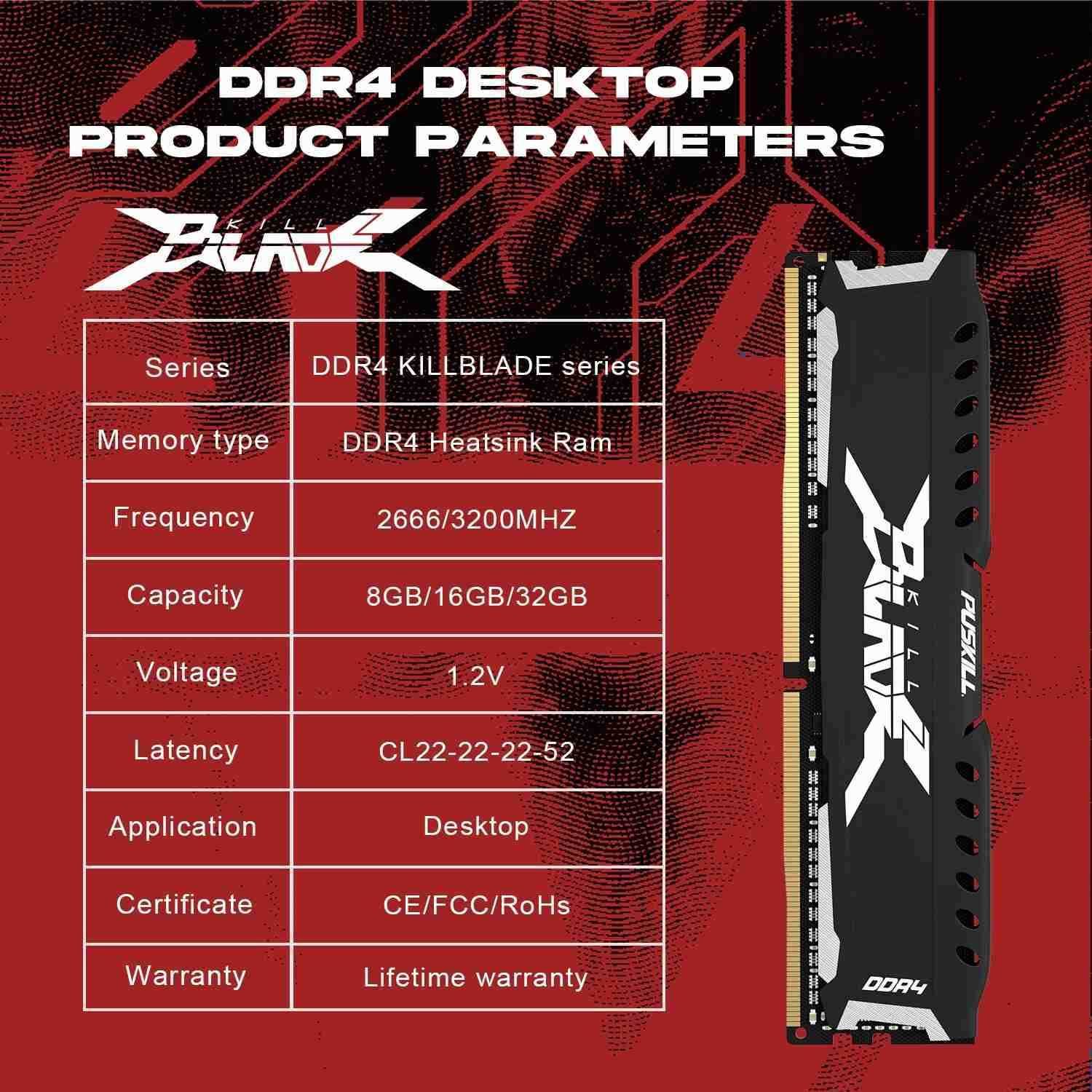 RAMs PUSKILL Memria RAM DDR4 16GB 8GB 1.2V 3200MHz 2666MHz Desktop Computer UDIMM Cooling Vest Memory Memoria L240910