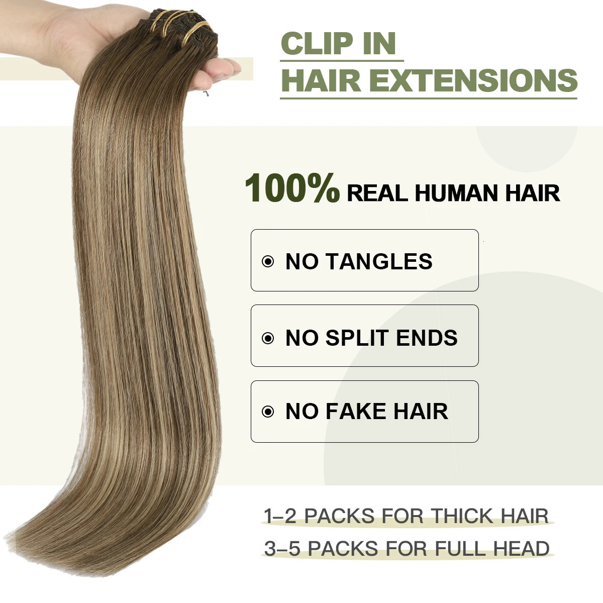 XDhair Clip in Hair Extensions 120g Real Human Hair Brown with Blonde Clip in Remy Human Hair Extensions 241125