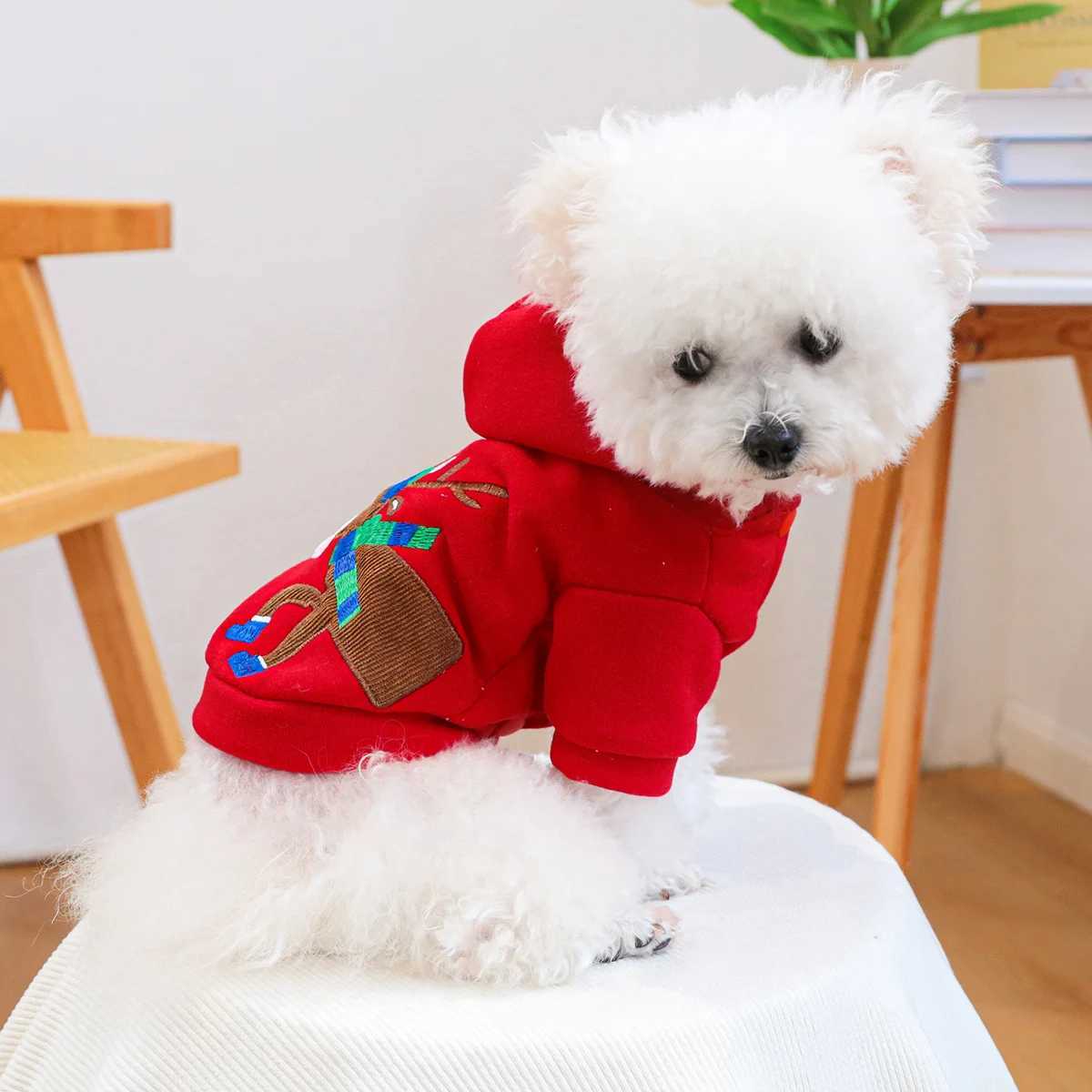 1PC Pet Clothing Cat Spring and Autumn Red Scarf Elk Christmas Hoodie Coat Suitable for Small and Medium sized DogsXJ241125