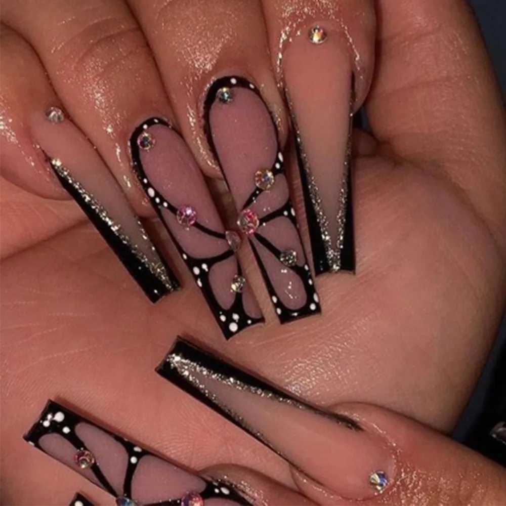 Arched Nail Art Ballet Performer Fake Nail Full Cover Coffin Pressed on Fake Nail Removable Fake NailW241125
