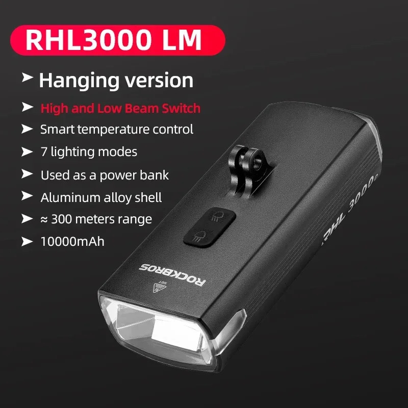 ROCKBROS 3000LM Bike Light 10000mAh High Brightness Bicycle TypeC Cycling Lamp Road MTB Safety Front Lights 241125