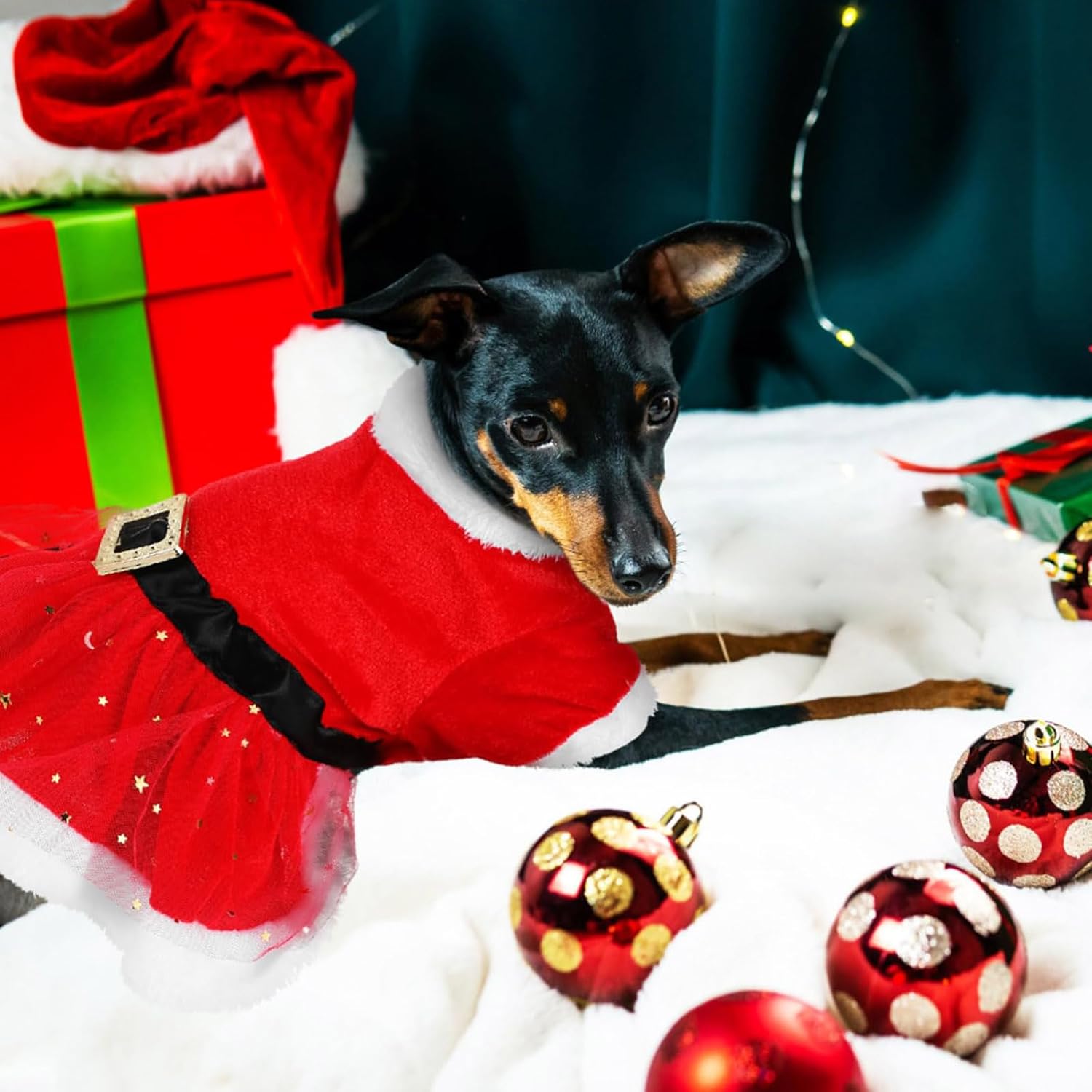 Christmas Dog Dress, Pet Christmas Costume Puppy Tulle Dress, Red Velvet Dog Skirt Santa Claus Outfit Xmas Clothing Winter Coat Cute Apparel