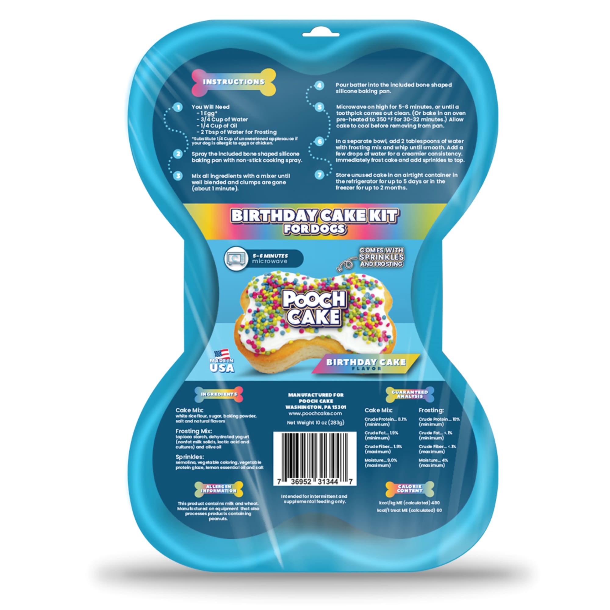Pooch Cake Birthday Cake Kit with Frosting, Sprinkles & Reusable Silicone Pan Dog Treat, 10 oz.