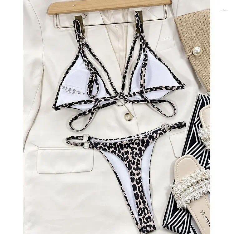 Womens Swimwear Sexy Leopard Print Swimsuit For Women Triangle Split Backless High Waist Slimming Beach Vacation Bikini