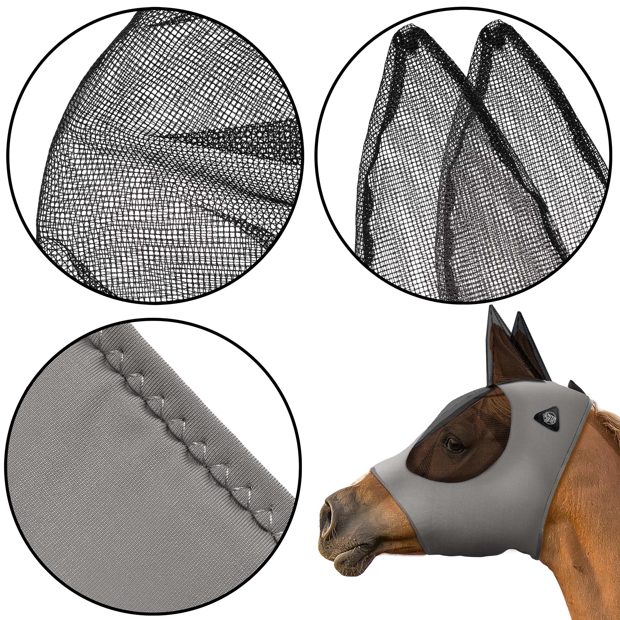 SmithBuilt Gray Mesh Fly Mask for Horses, Horse