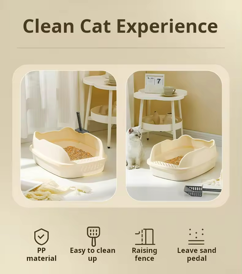 MMG Semi-Enclosed Litter Box Detachable Splash-Proof Non-Stick Cat Litter Pet Toilet Litter Box
