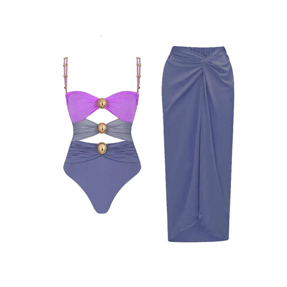 Elegant Color Blocking One Piece Swimsuits 2024 Woman Sexy Hollow Out Bikini Swimwear High Waisted Backless Pink Bathing Suit