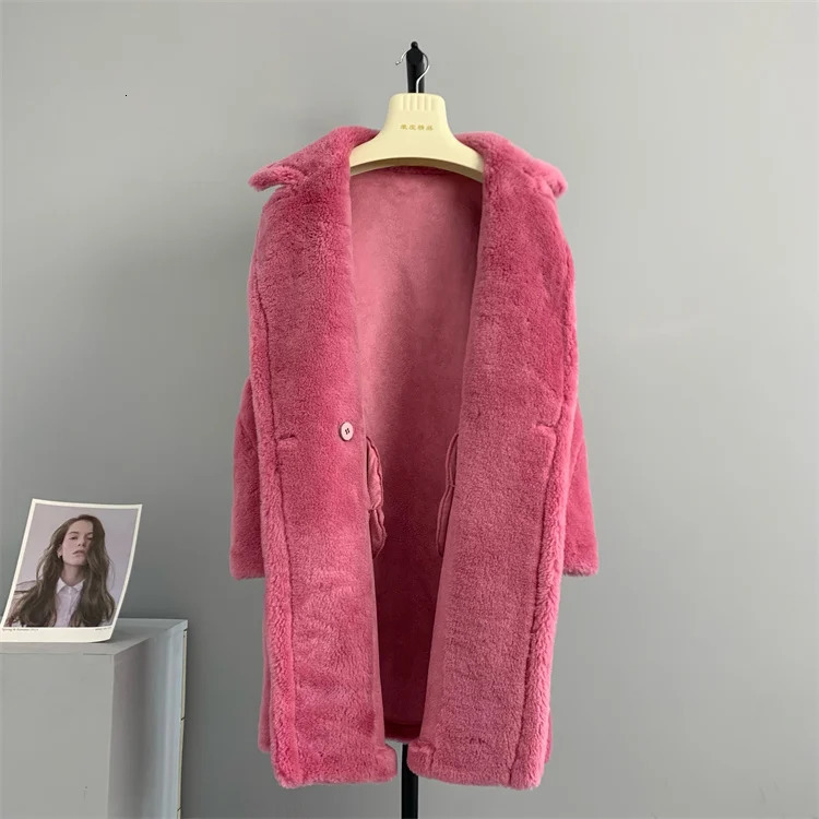 Winter Jacket for Women Real Fur Coat 100 Wool Woven Fabric Thick Warm Outerwear Oversize Fashion Streetwear Teddy Bear Coats 241120
