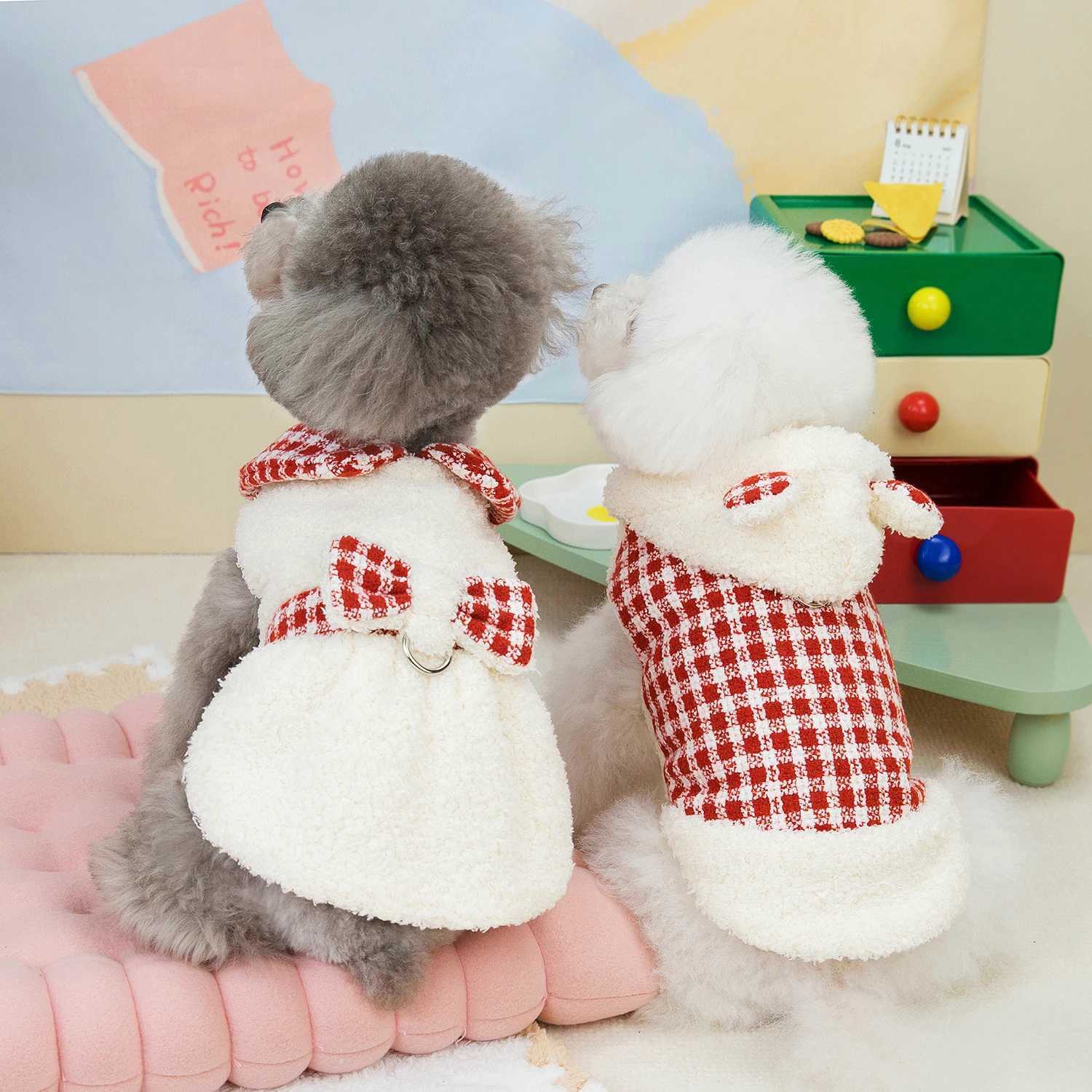 Autumn Winter Dog Clothes Plaid Couple Dog Jacket Puppy Dress Small Dog Chihuahua Costume OutfitsXJ241125