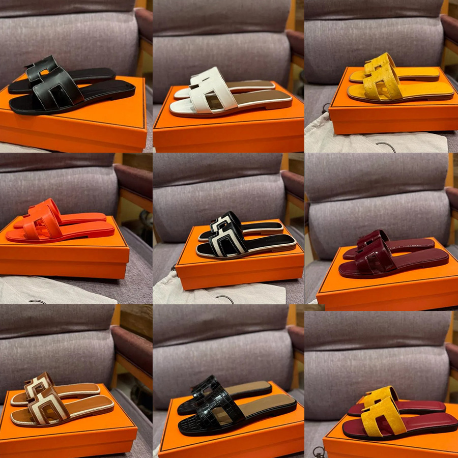 Designer Sandals Women's Fashion Slippers Slide Letter Slide Rubber Leather Flat Shoes Summer Beach Bath Slippers Brown Retro Sandals size 35-42 2