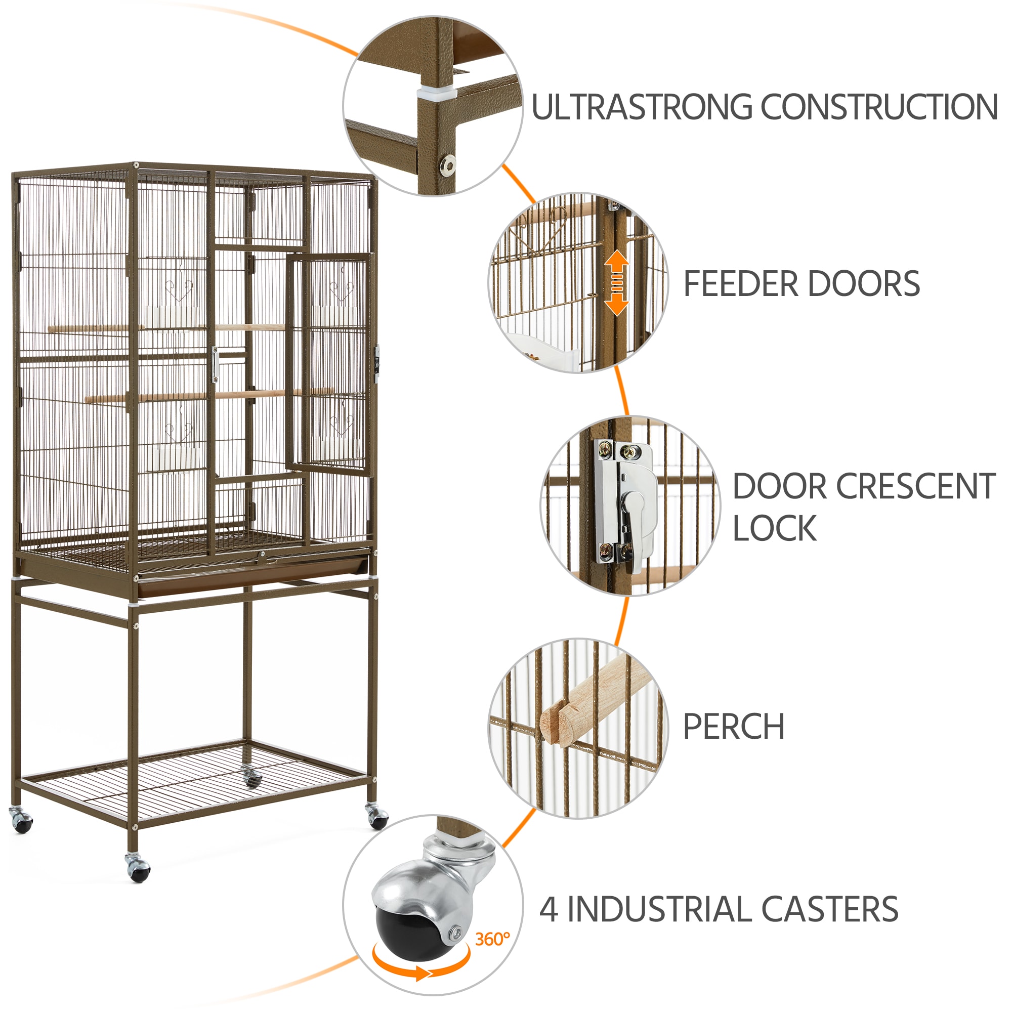 Topeakmart Palmer Green Metal Bird Cage with Rolling Detachable Stand, 53.5" H