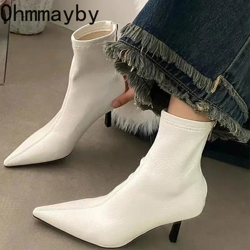 Pointed Toe Women Slim Ankle Boots Fashion Back Zippers Shoes Autumn Winter Thin High Heel Womens Morder Short Booties 241125