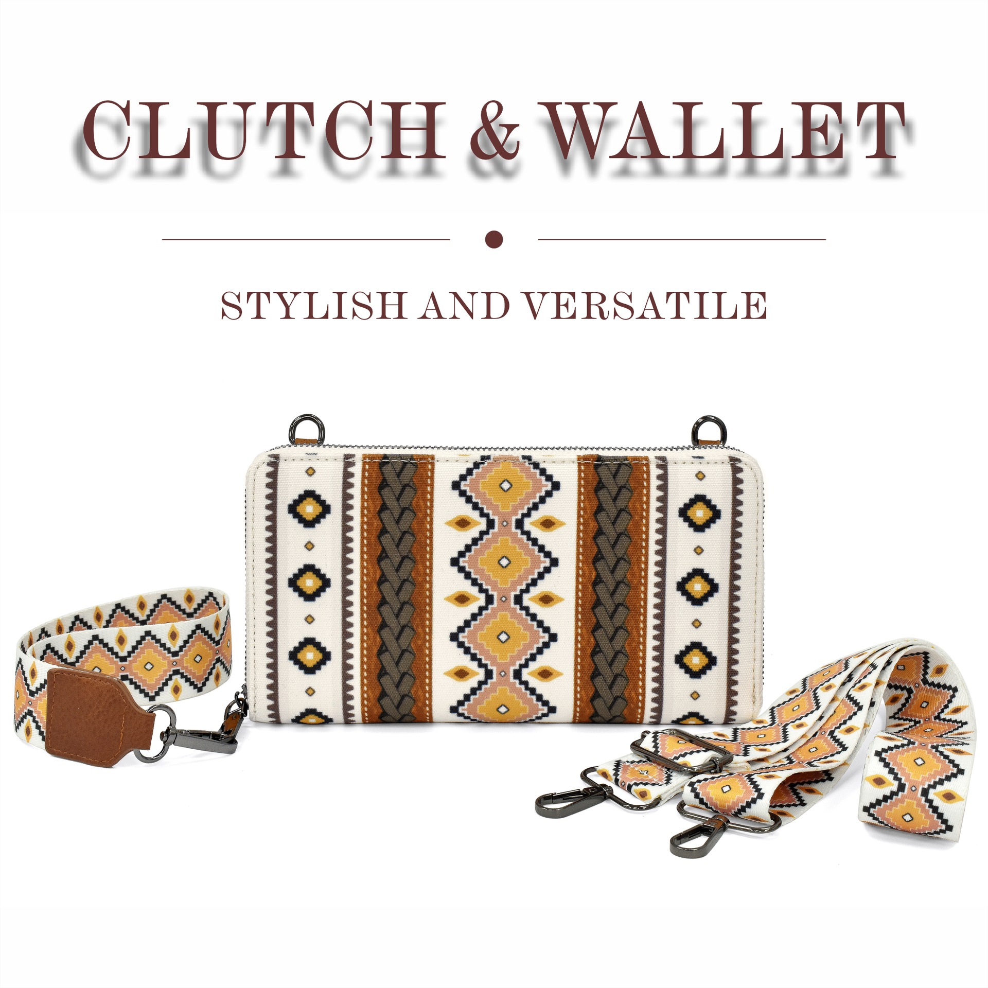Cross-border sales of Bohemian national style European and American retro zipper canvas clutch bag small purse fashion portable woman