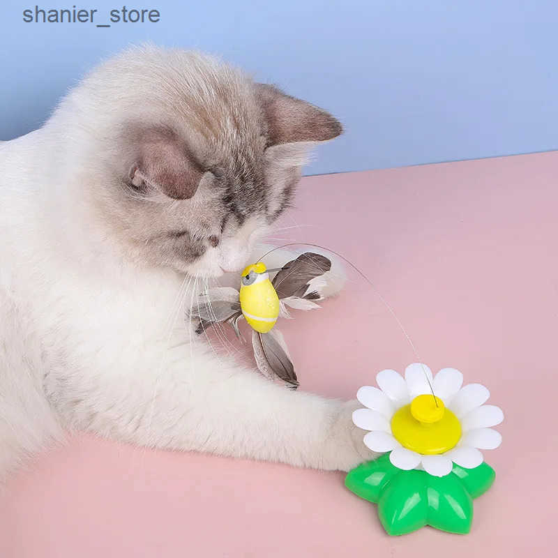 Cat Interactive Electronic Toys Automatic Electric Rotating Toy Colorful Butterfly Bird Animal Shape Plastic Fun Pet Dog Kitten Training L240910