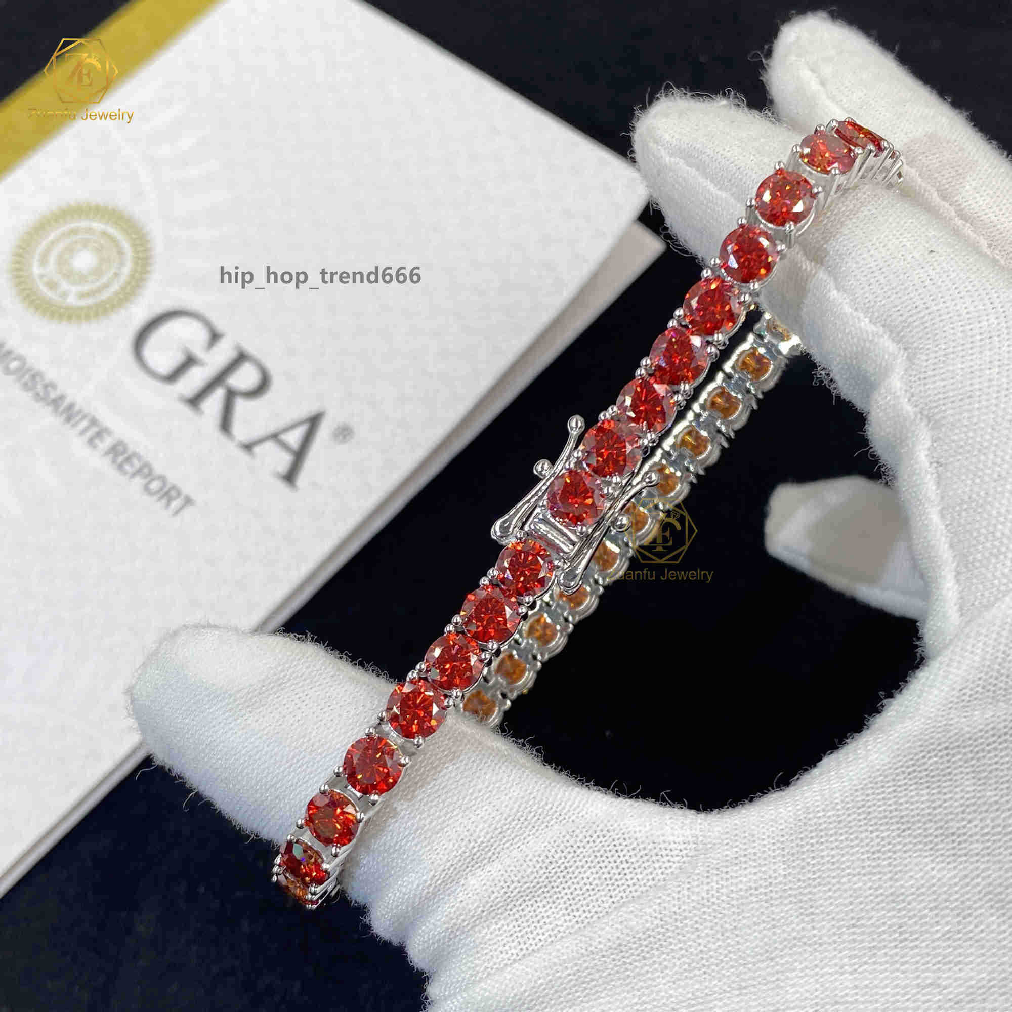 Fashion Jewelry Sier Hiphop Garnet Red Necklace Bracelet Iced Out Moissanite Tennis Chain