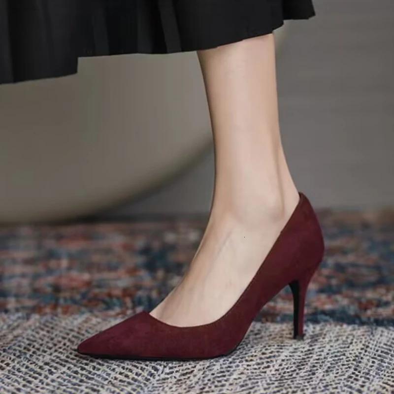 Women High Heel Shoes Sharp Pointed Thin Heel High-heeled Pumps Shoes Suede Red Blue Womens Single Shoes Big Size 42 241125