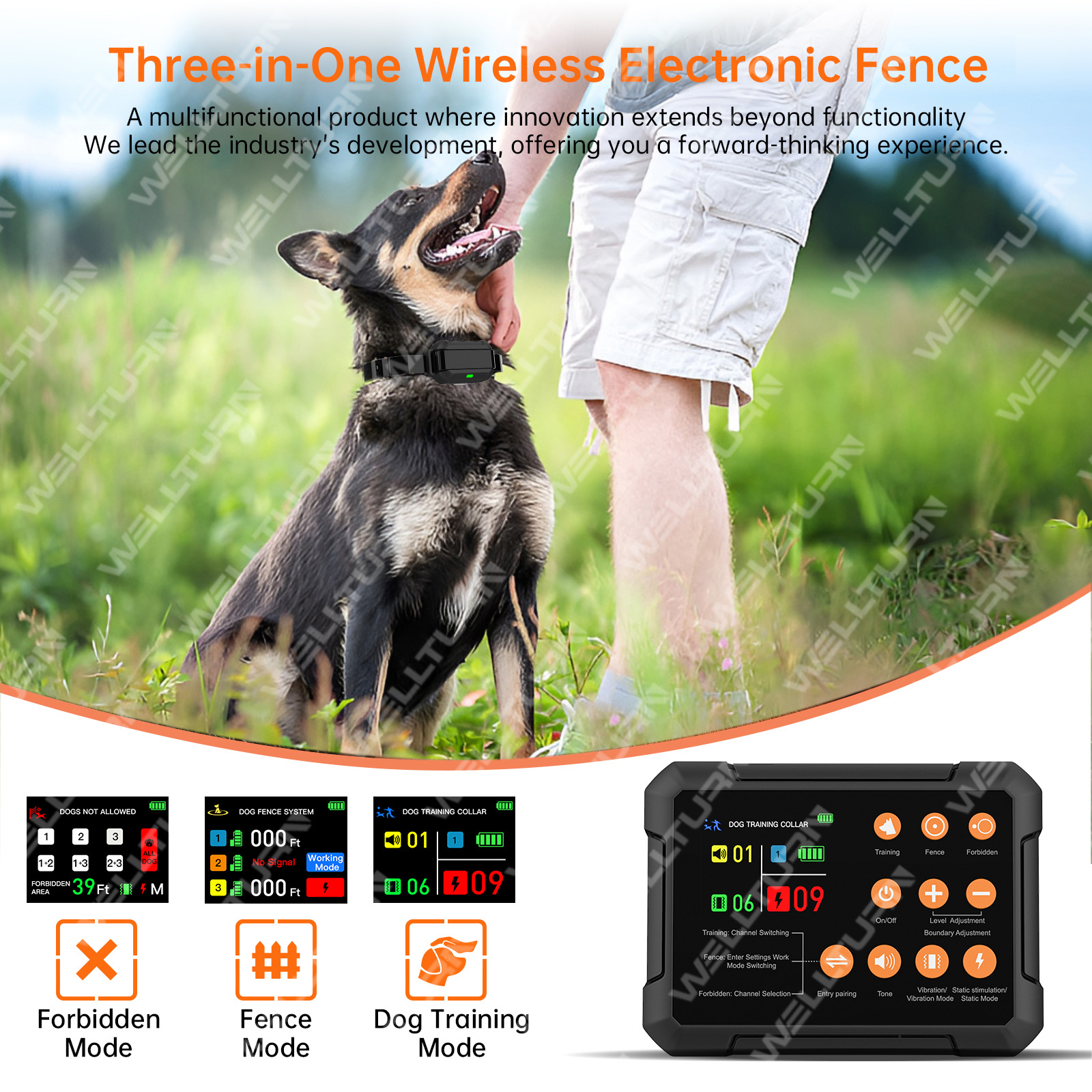 Patented New Design 10-120 FT Electric Dog Collar Fence System Indoor Outdoor Wireless Dog Fence Shock Pet Training Supplies