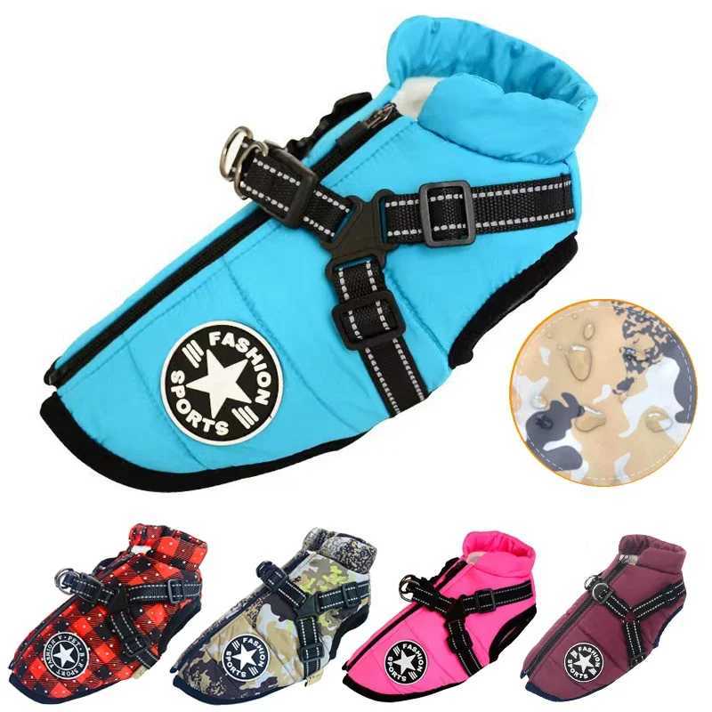 Large Pet Dog Jacket With Harness Winter Warm Dog Clothes For Labrador Waterproof Big Dog Coat Chihuahua French Bulldog OutfitsXJ241125