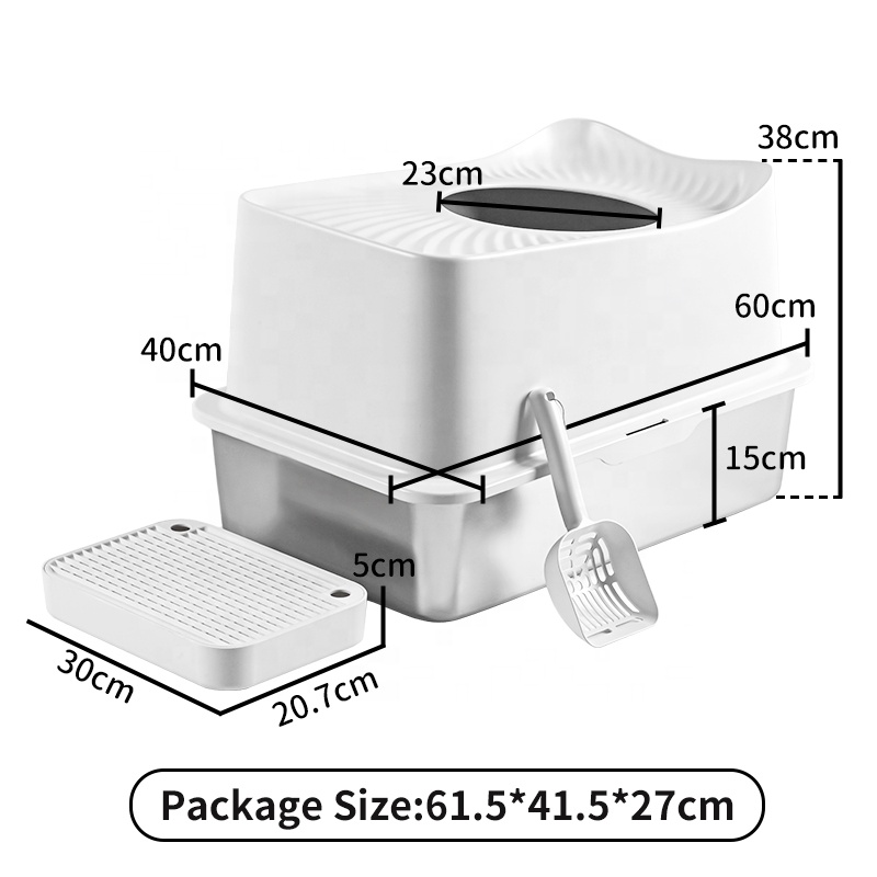 Super Large High-End Stainless Steel Cat Litter Box Top-Design High Splash Prevention Easy Cleaning Non-Stick Bottom Plastic