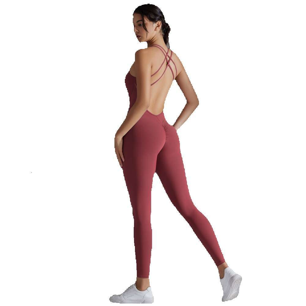 Plus Size S-XL Back V Bodysuits Sports Women Gym Rompers Yoga Set Scrunch Legging Workout One-Piece Jumpsuit Suit Active Wear
