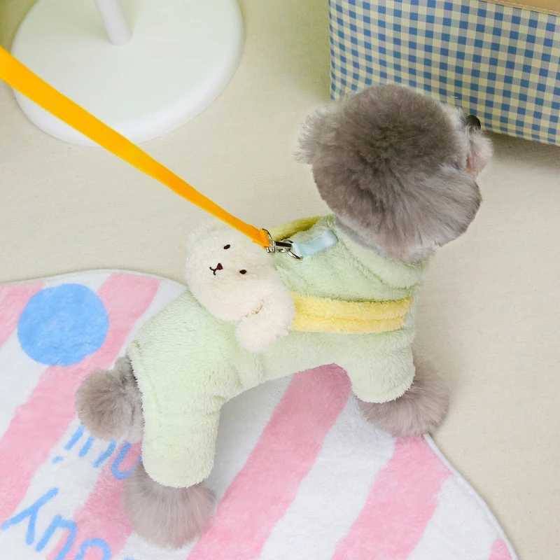 Warm Soft Flannel Pet Clothes for Dogs Girl or Boy Cartoon Bear Design Dog Shirt Coat Jacket with D-ring Leash Home PajamasXJ241125