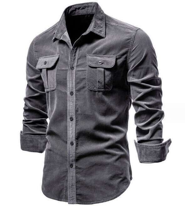 Men's Autumn Cotton Basic Japanese Corduroy Business Slim Fit Casual Shirt New Long Sleeved Set B1