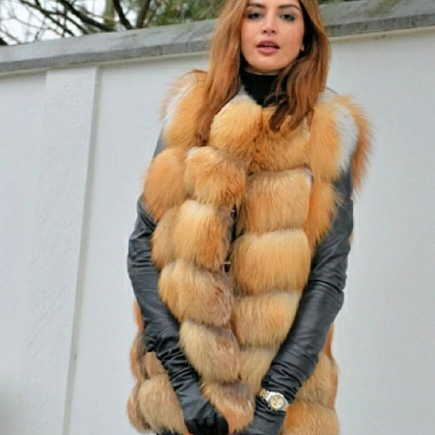 Autumn and Winter Womens Red Fur Vest Natural Real Casual Fashion warm European Style Street style 241120
