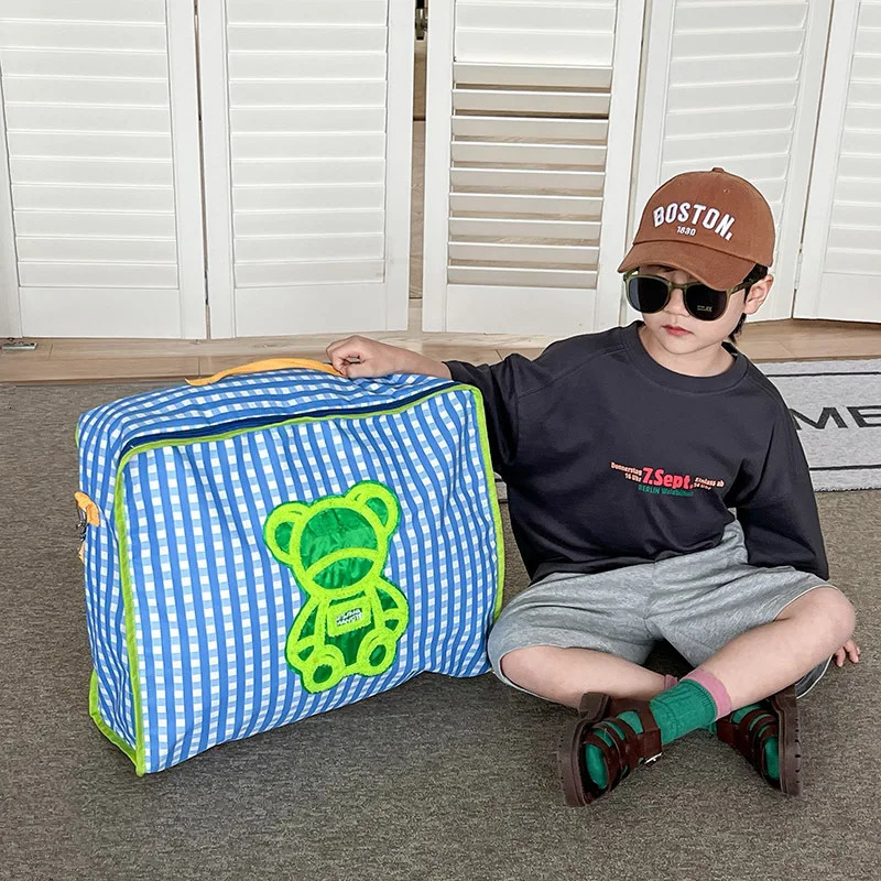 INS Cartoon Bear Mommy Bag Kids Quilt Storage Baby Stuff Organizer Waterproof Moisture-Proof Large Capacity Travel Luggage Bag 240423