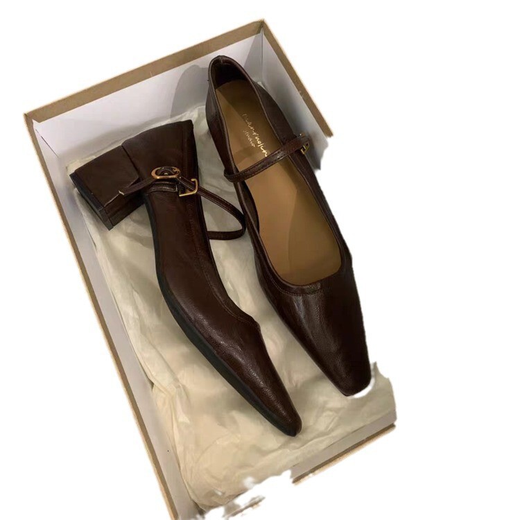 High heeled Mary Jane shoes with pointed toe and shallow mouth, spring 2024 new thick heels, French style with skirt temperament, single shoes for wom