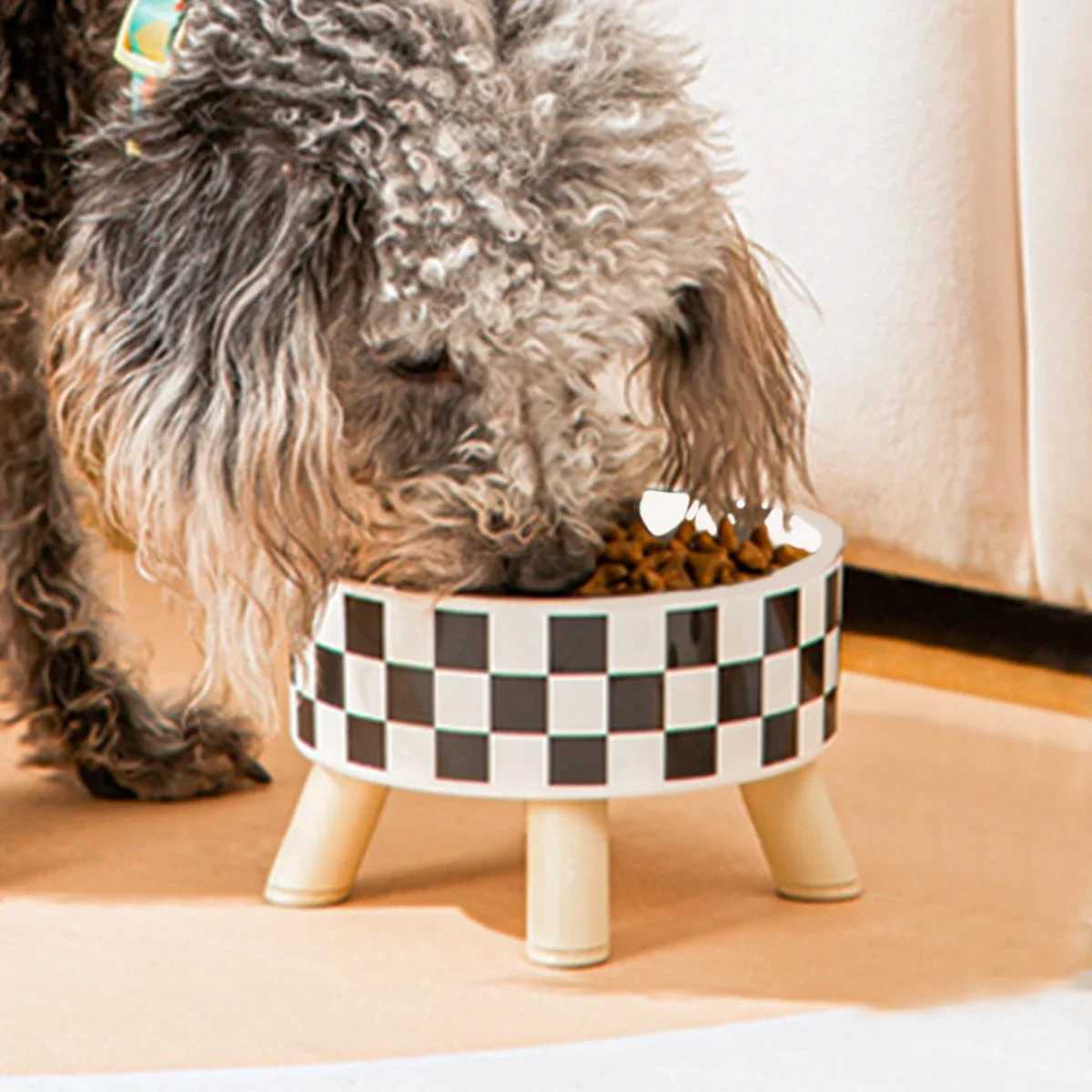 Pet Cat and Dog Plastic Bowl with Polka Dot Checkerboard Pattern Non-slip and Easy To Clean Large Capacity Not Easy To Tip OverXJ241125