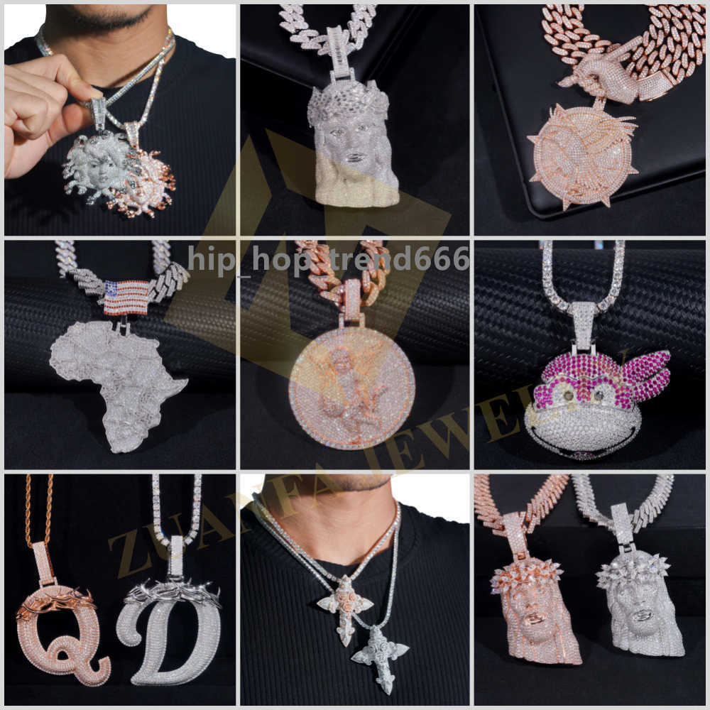 Luxury Rapper Hip Hop Iced Out Moissanite Charm Pendants Customized Fine S925 Silver D VVS Moissanite Pendant Jewelry