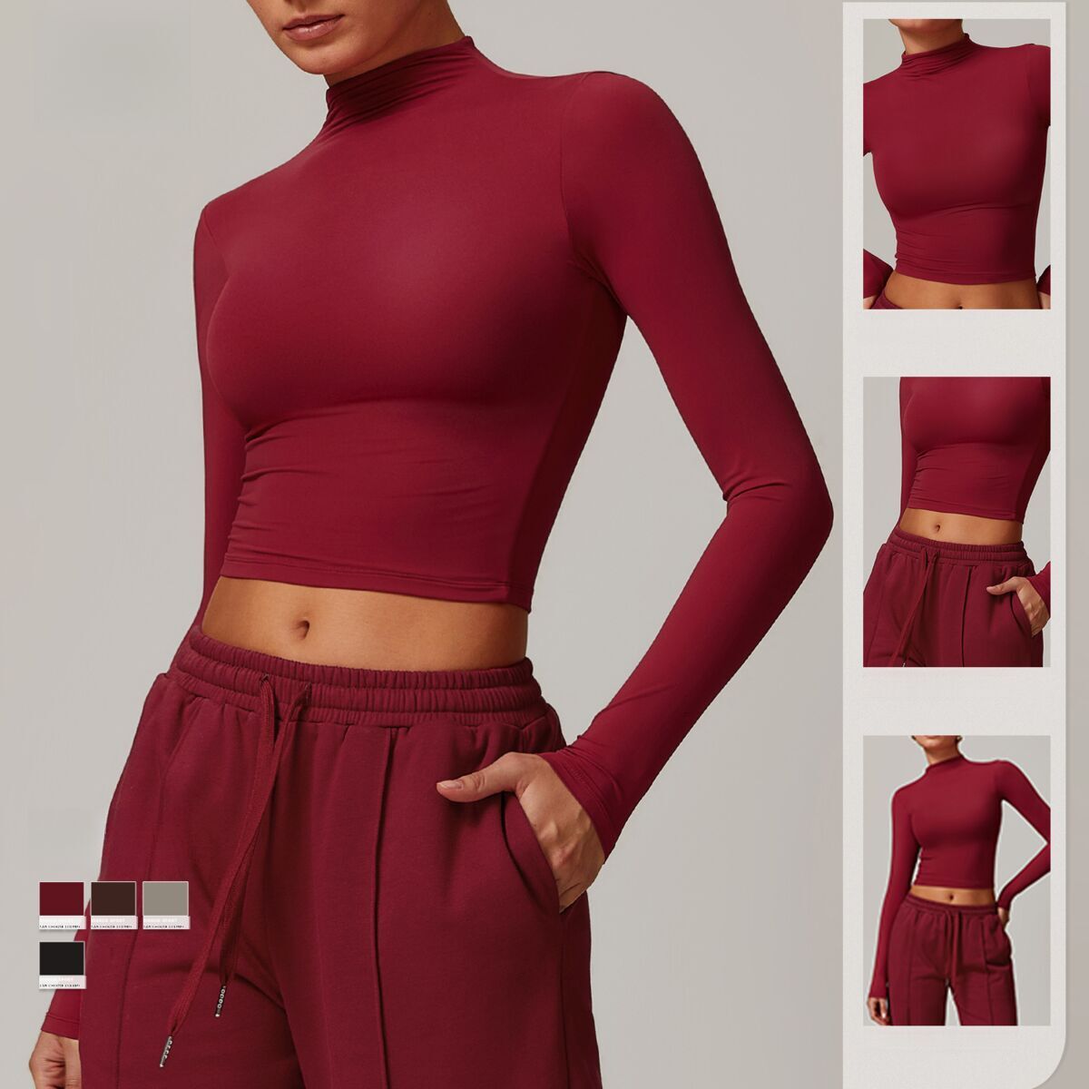 Speed Dry Fitness Top With High Collar, Tight Fit, Versatile Long Sleeve Yoga Clothes