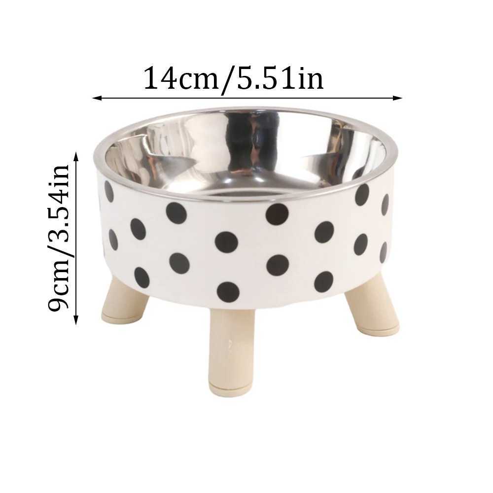 1PC Simple Polka-Dot Plaid Stainless Steel Pet High Bowl Easy To Clean Water Bowl Cat And Dog Feeding BowlXJ241125