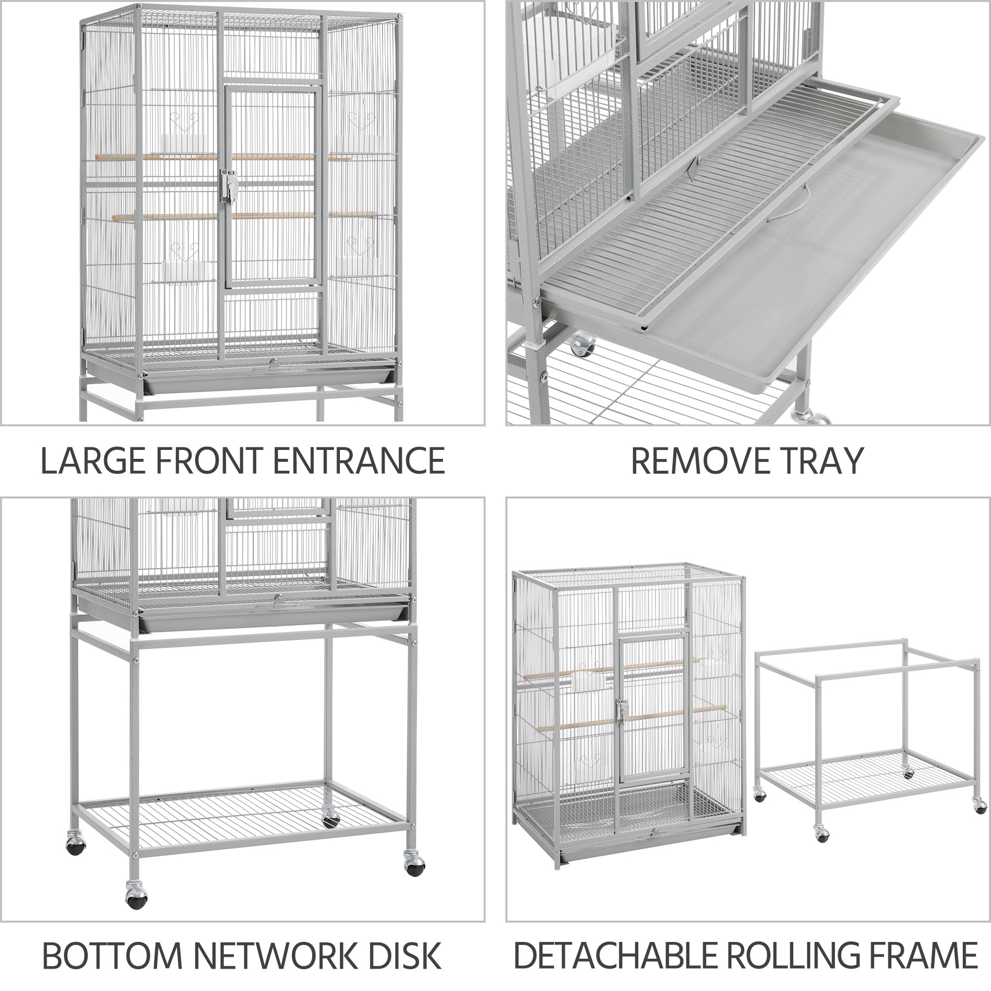 Topeakmart Light Gray Metal Bird Cage with Rolling Detachable Stand, 53.5" H