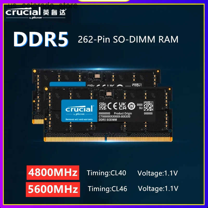RAMs Crucial DDR5 SODIMM RAM 16GB 32GB 24GB 48GB Notebook 4800MHz 5600MHz 1.1V for Laptop Memory Z251127