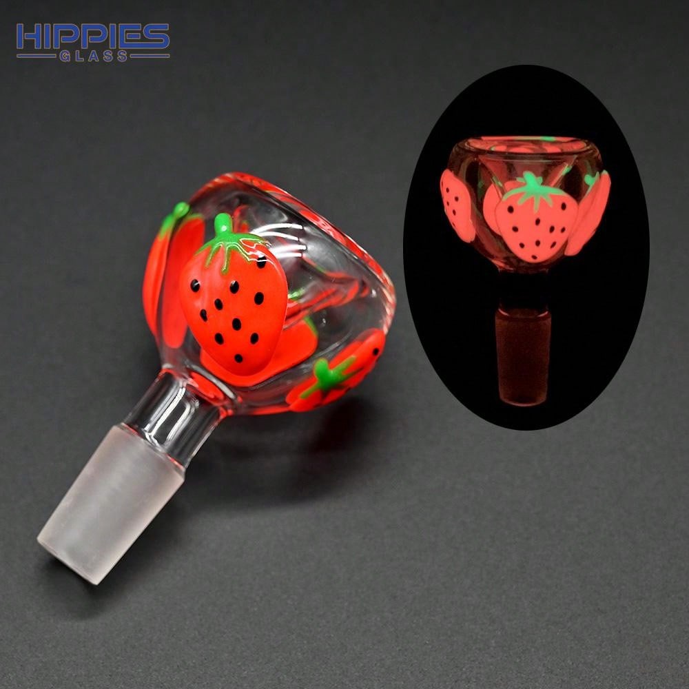 Borosilicate Glass Pipe Accessories,Luminous Hand Drawn Cute Strawberry Pattern,14mm Male Glass Bowl,Smoking Accessories, 6.5cm/2.5in
