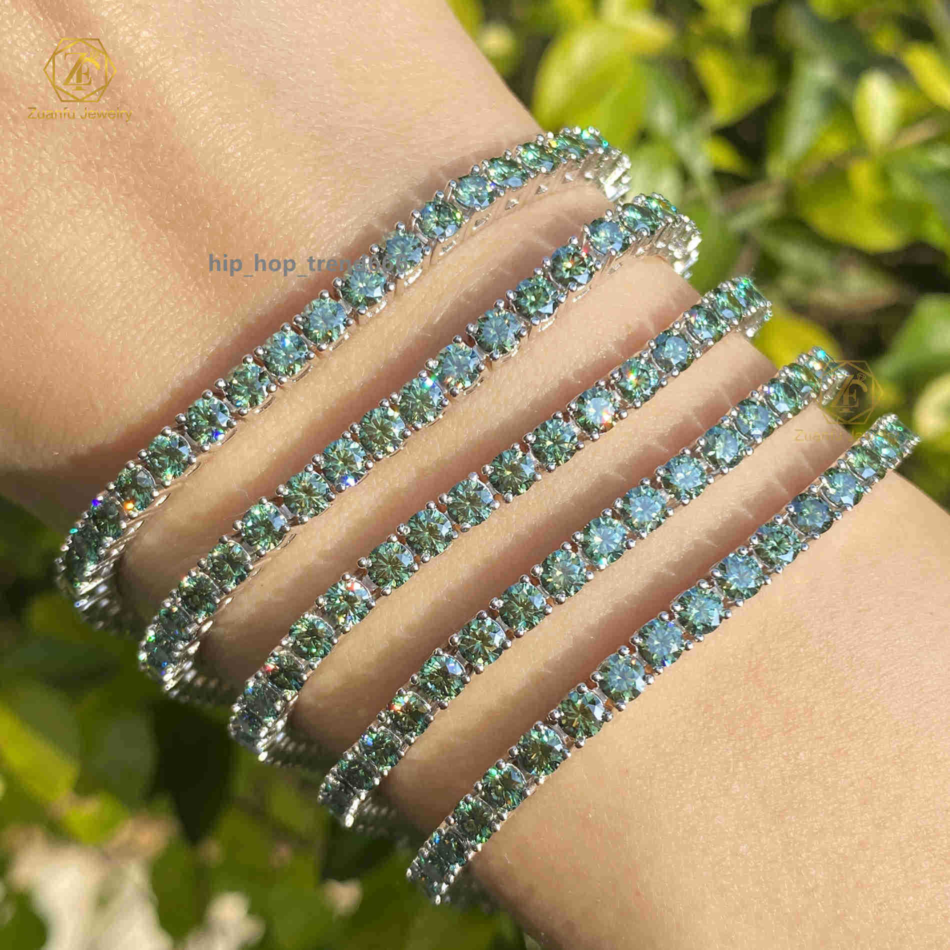 colored moissanite chain Wholesale 3mm 6.5mm Moissanite Blue Green Diamond Tennis Necklace for lady girl gift