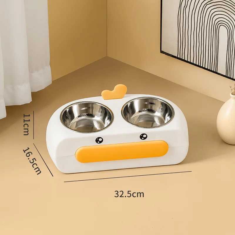 Duck Design Pet Double Bowl Plastic Kitten Dog Food Drinking Tray Feeder Cat Feeding Pet Supplies AccessoriesXJ241125