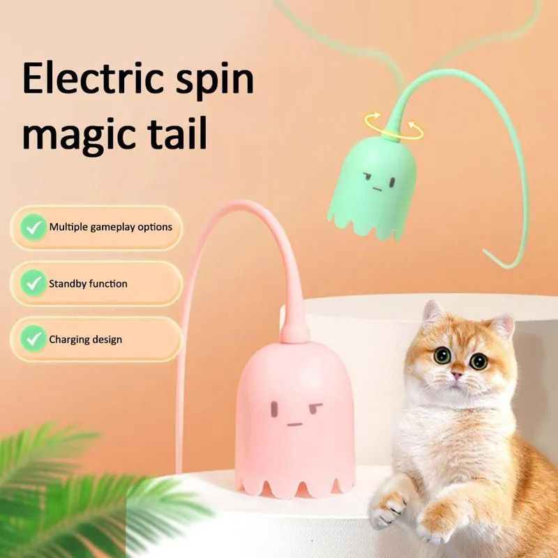 USB Electric Intelligent Rolling Ball Toy Cats Pet Silicone Automatic Rotate Mouse Tail Kitten Teaser Stick Interactive Cat Toys 241125