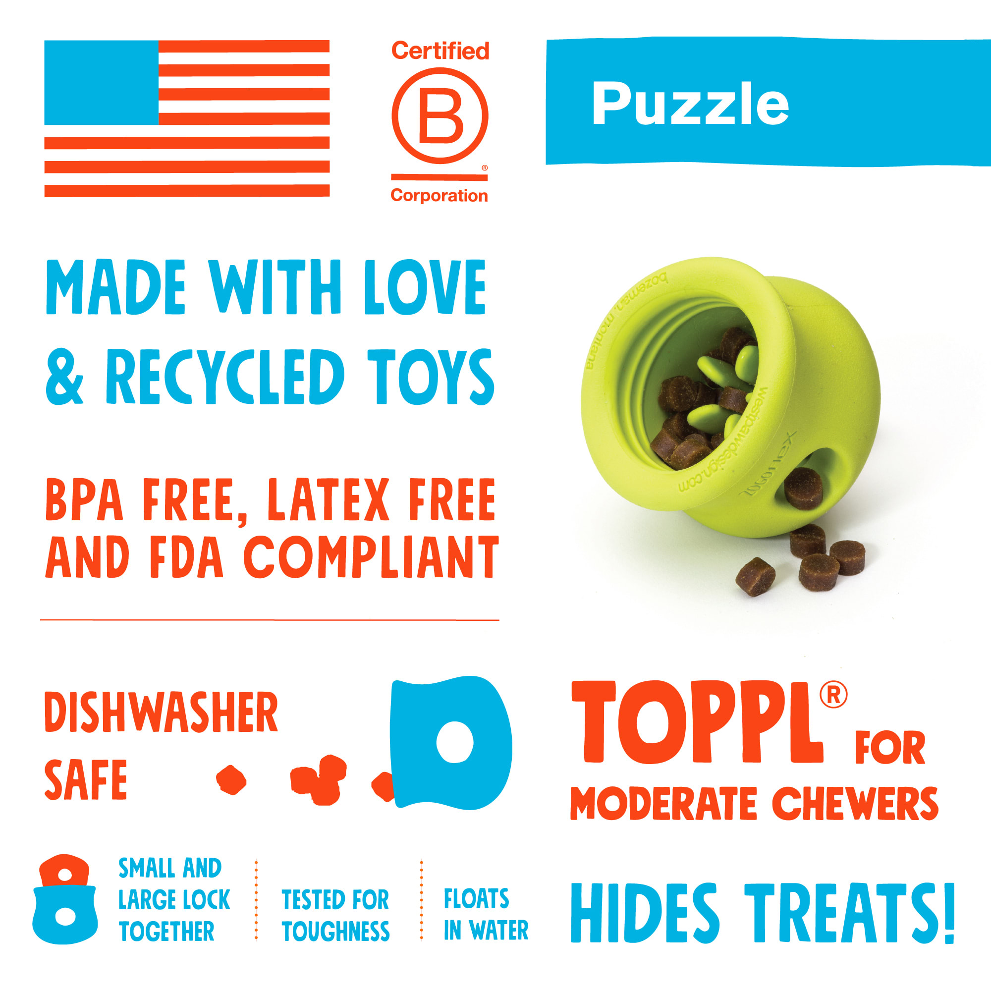 West Paw Toppl Assorted Color Dog Toy, Small