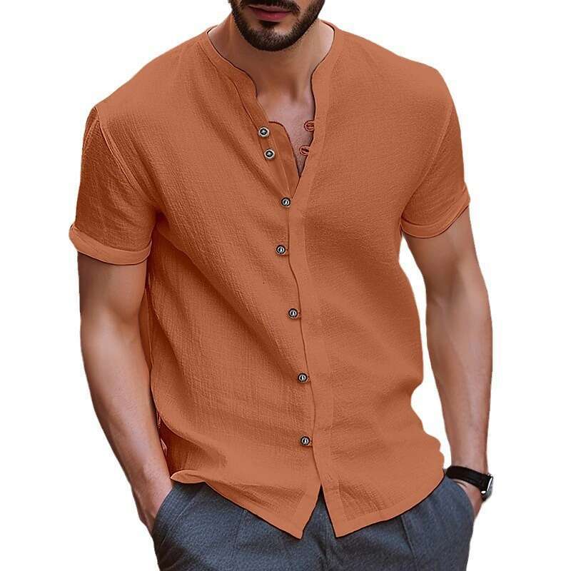 Hawaii New Fashionable Men's Retro Button Cotton Hemp Casual Short Sleeve Shirt