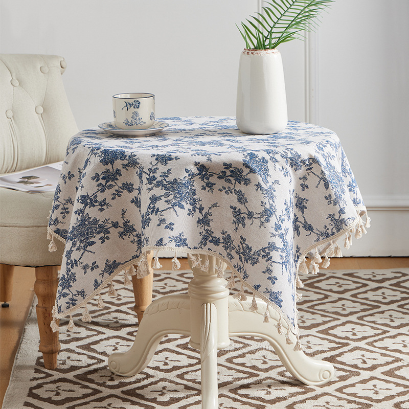 Small Floral Tablecloth Cotton and Linen Ins Small Fresh Dustproof Heat Insulation Household Dining Table Cloth Coffee Table Tablecloth