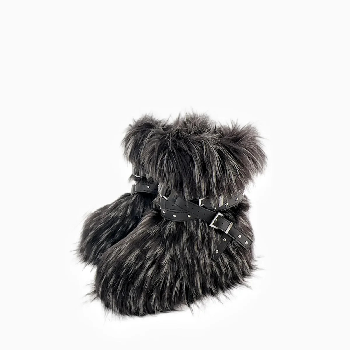 Winter Fur Onepiece Raccoon FurFemale Snow Boots Fur shoes OutdoorMid Leg Boots y2k Cool Pink 241125
