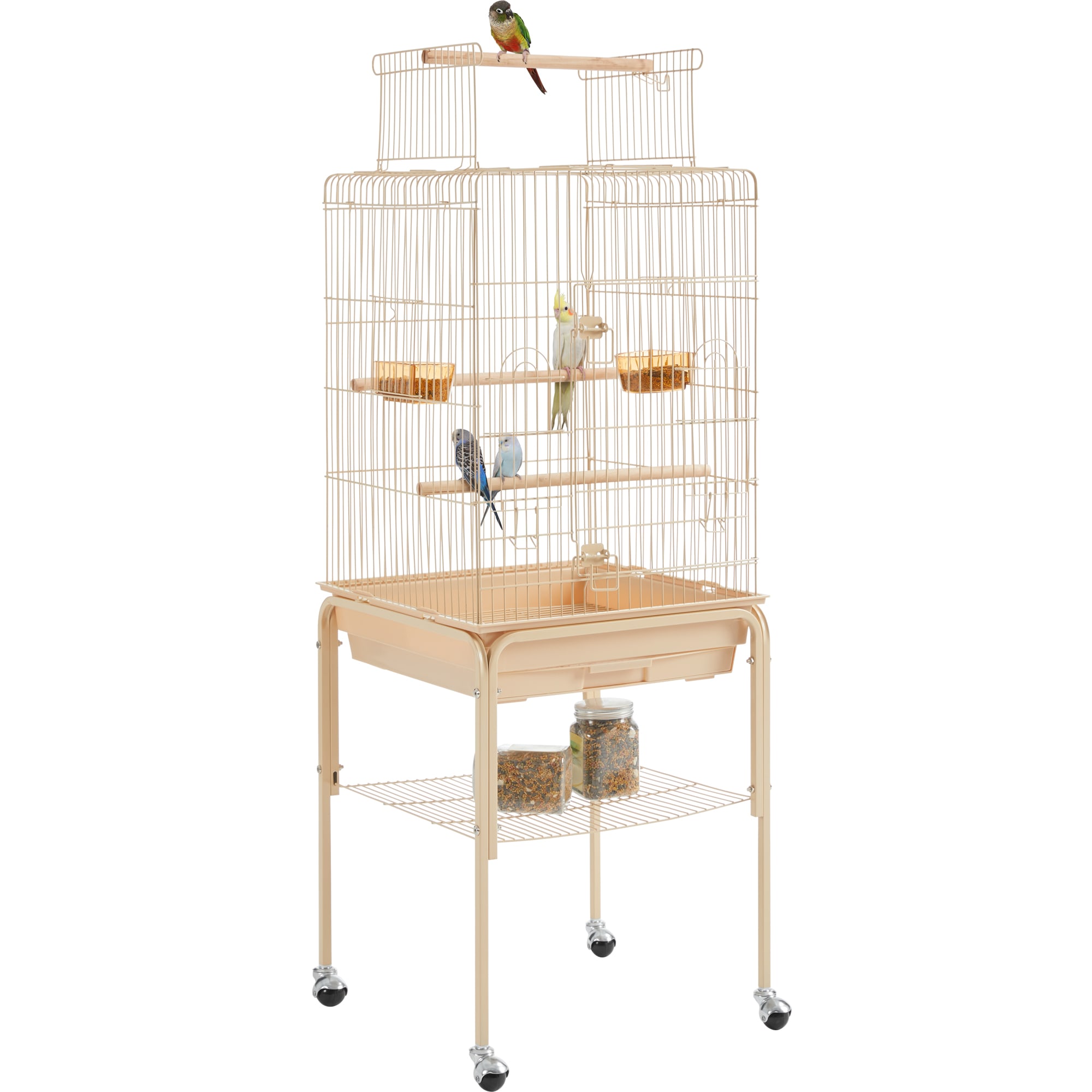 Topeakmart Almond Metal Bird Cage with Detachable Rolling Stand for Small Birds, 47" H