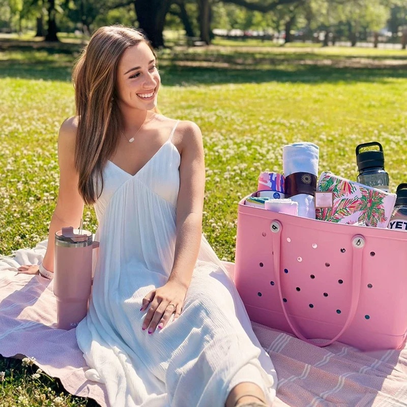 Eva Boggs Waterproof Oversized Beach Basket, Women's Designer Picnic Handbag Rubber Shopping Bag Vegetable Basket
