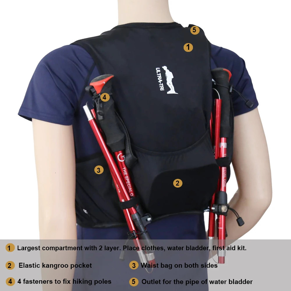 ULTRATRI Hydration Trail Running Backpack Lightweight CrossCountry Race Training Vest Pack with Trekking Pole System 241125