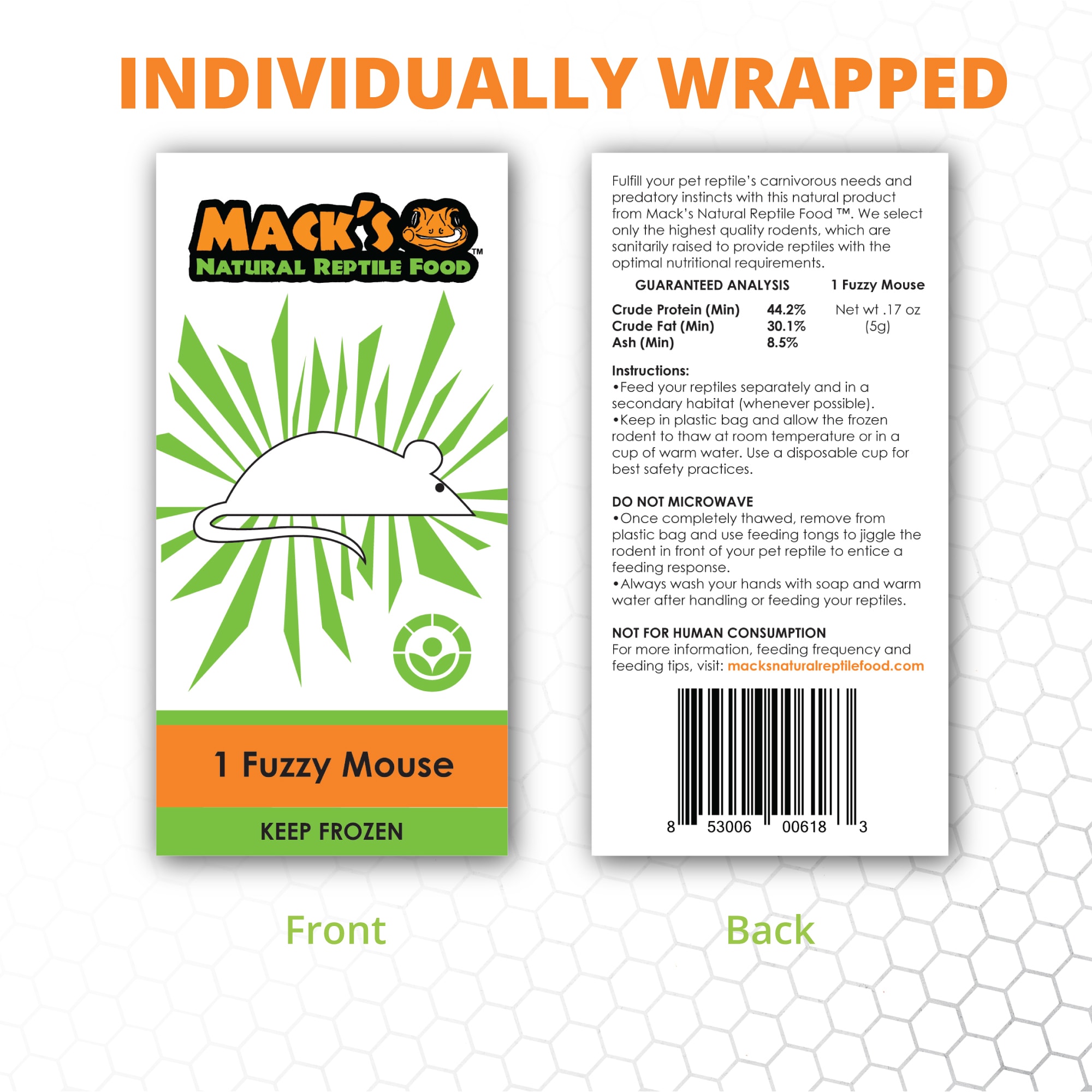 Mack's Natural Reptile Food Frozen Fuzzy Mouse - 25ct