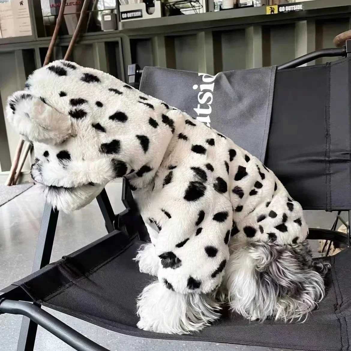 Pet Fur Coat Spotted Coat with Velvet for Home Warmth Cat and Dog Autumn Winter Hooded with Ears Pet Clothes Puppy AccessoriesXJ241125