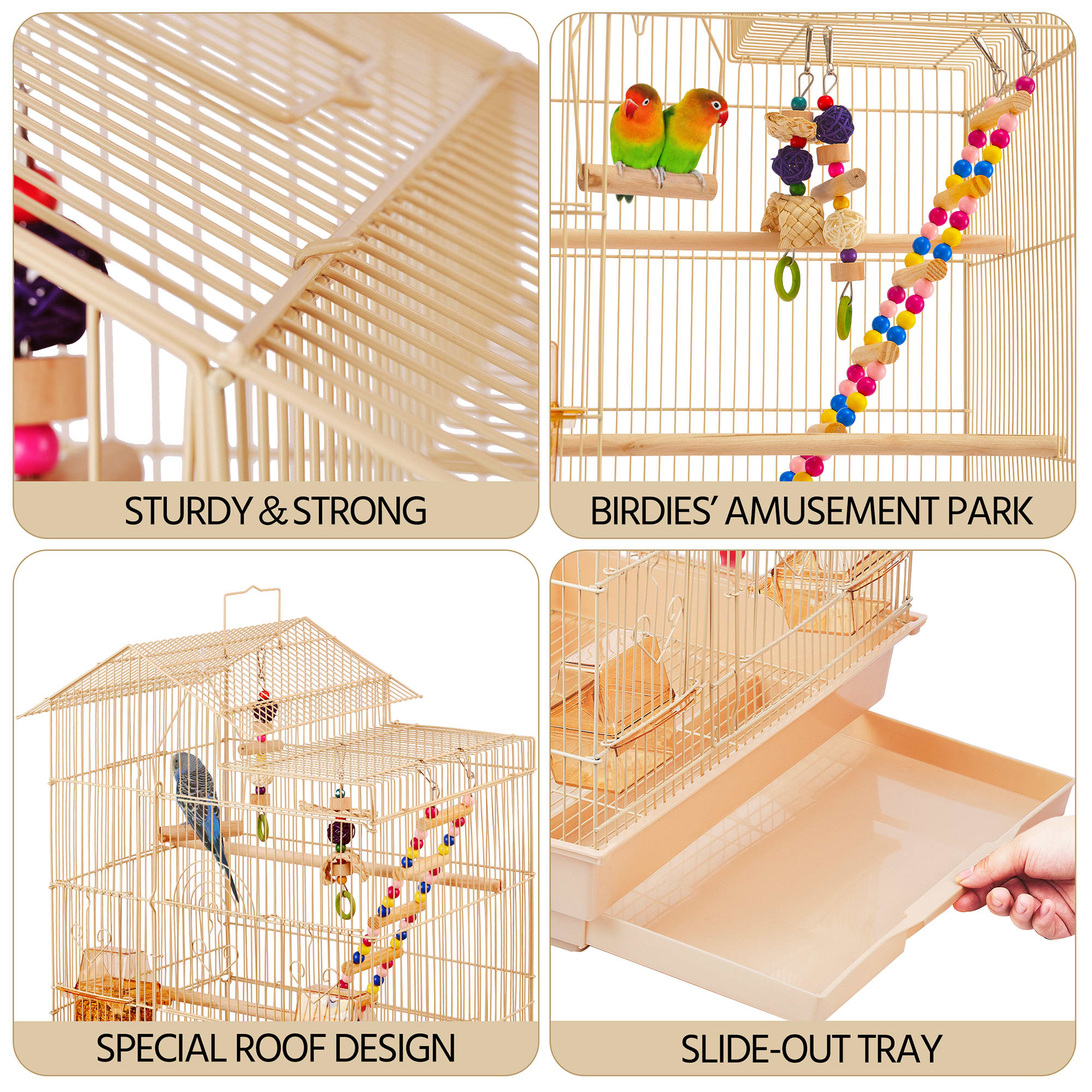 Topeakmart Almond Metal Bird Cage with Swing Ladder, 39" H
